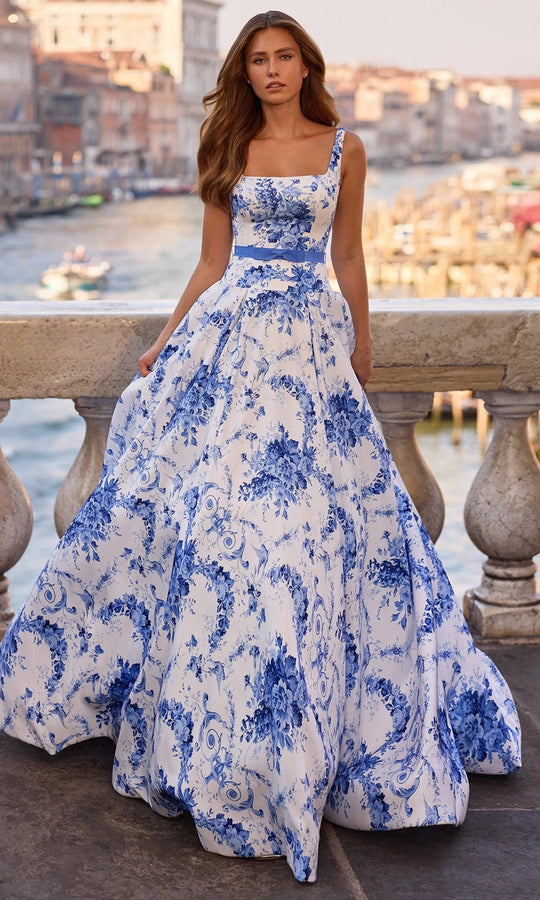 Sherri Hill 57482 - Pleated Skirt Floral Print Evening Gown