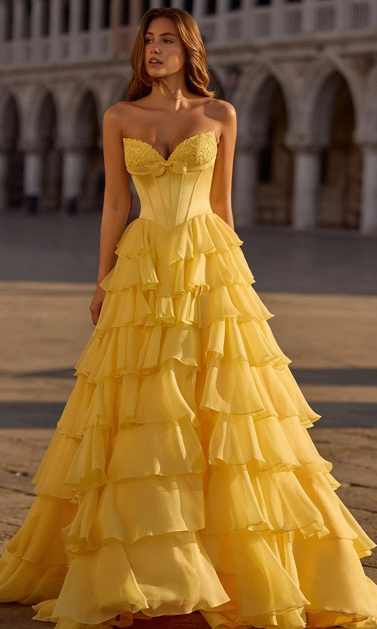 Sherri Hill 57586 - Strapless Ruffled Ballgown with Slit