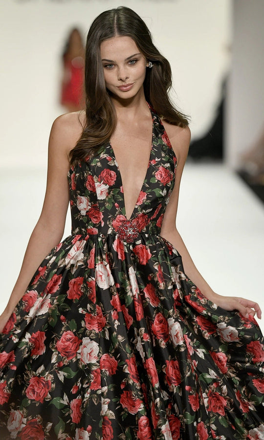 Sherri Hill 57726 - Floral Detail Halter Plunging Ballgown