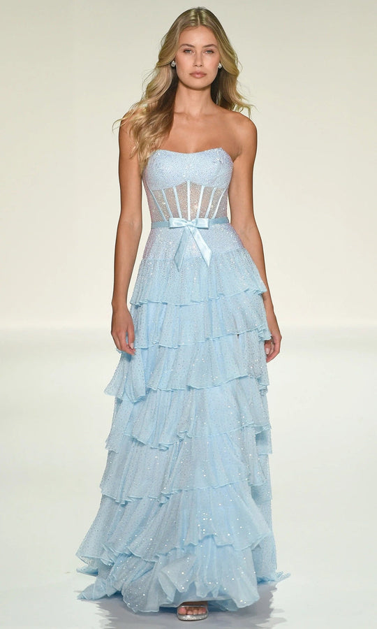 Sherri Hill 57739 - Illusion Corset Beaded Tiered Dress