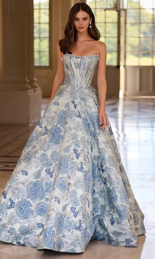 Sherri Hill 57741 - Strapless Floral Ballgown with Pearl Trim