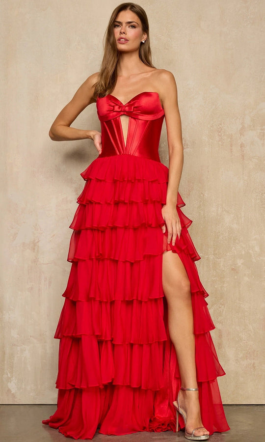 Sherri Hill 57746 - Satin Corset Sweetheart Ruffle Gown