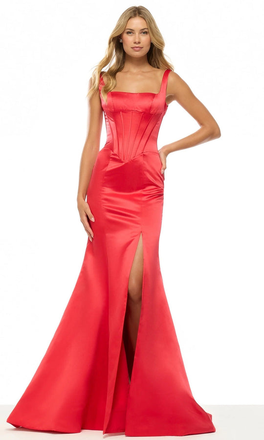 Sherri Hill 57840 - Square Neck Satin Corset Gown with Slit