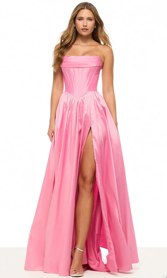 Sherri Hill 57870 - Straight Across Corset Gown with High Slit