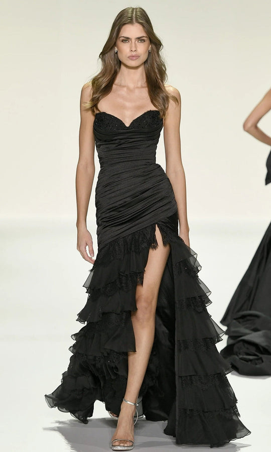 Sherri Hill 57874 - Lace Ruffle Skirt Strapless Dress