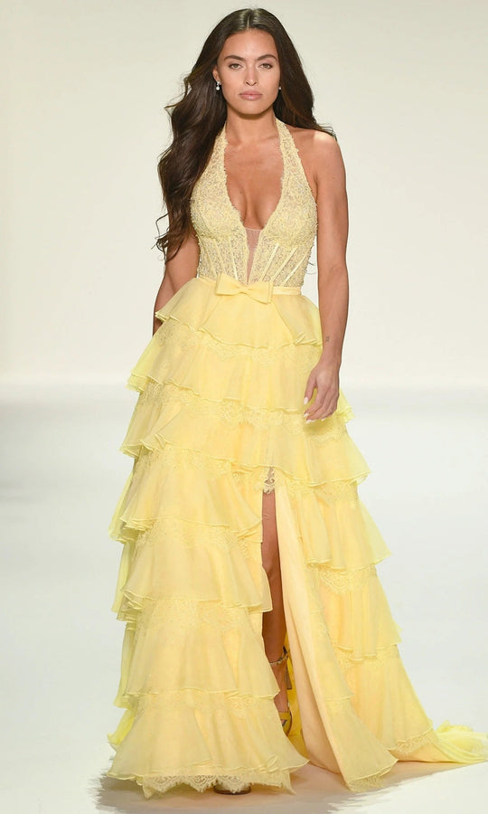 Sherri Hill 57940 - Lace Ruffle Evening Gown with Slit