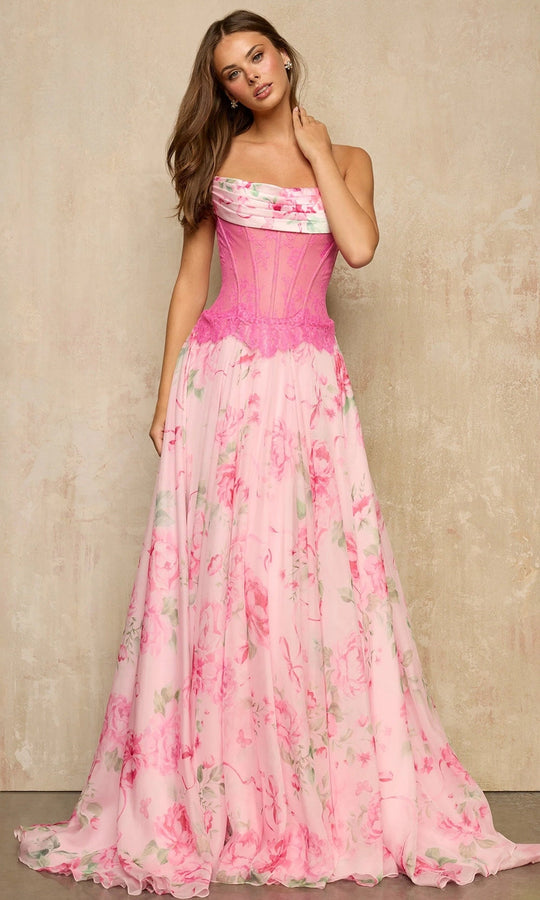 Sherri Hill 57941 - Lace Corset Pleated Scoop Neck Gown