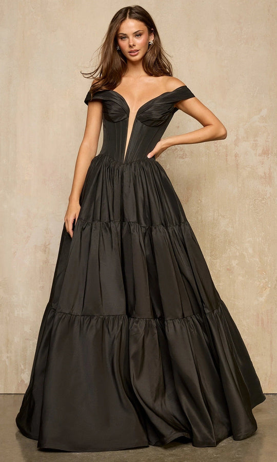 Sherri Hill 57945 - Off Shoulder Tiered Gown with Corset Bodice
