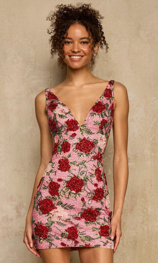 Sherri Hill 58255 - Sleeveless Beaded Rose Mini Dress