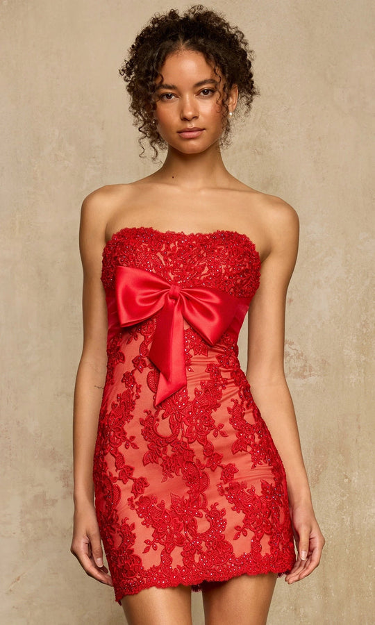 Sherri Hill 58268 - Strapless Lace Embroidered Mini Dress