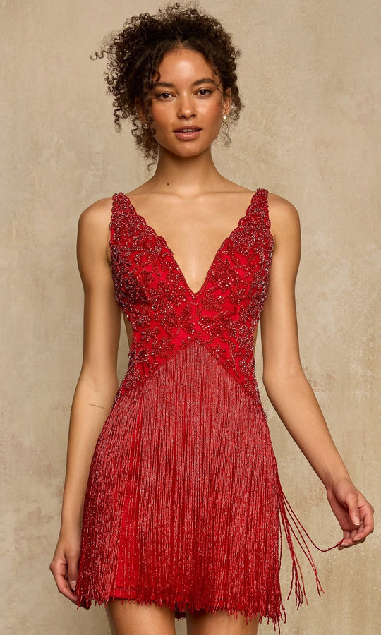 Sherri Hill 67070 - Floral Beaded Fringe Mini Sheath Dress