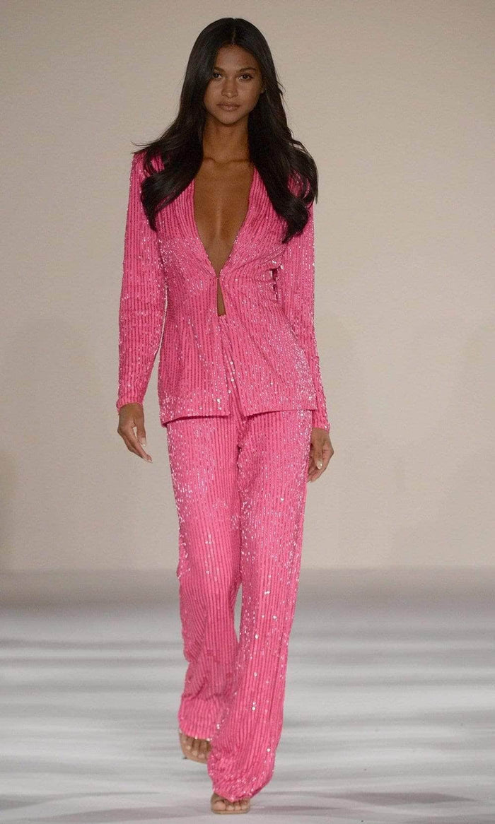 Sherri Hill - 71106 Sequin V-Neck Pantsuit Evening Dresses 6 / Neon Pink