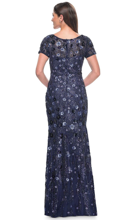 La Femme 31779 - V-Neck Sparkling Floral Embellished Evening Dress