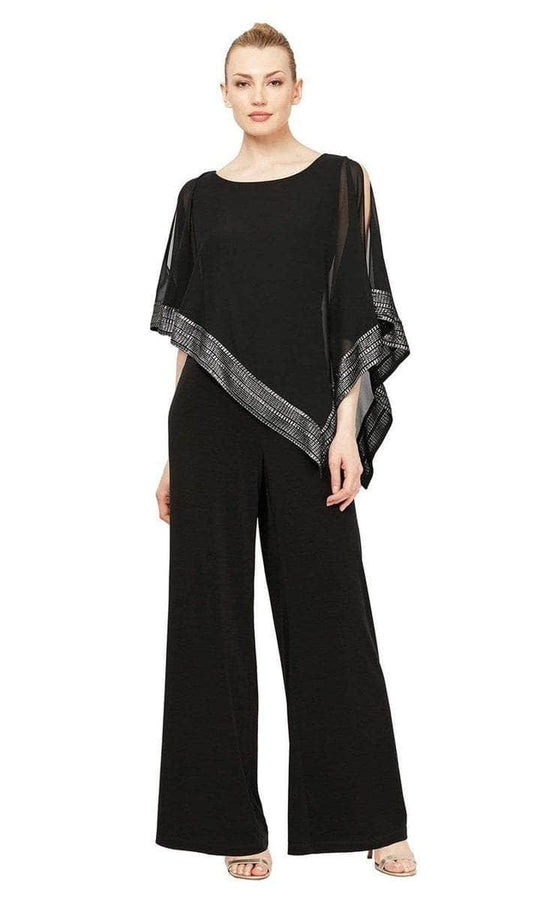 S.L. Fashions - 9177331 Sheer Scoop Neck Jumpsuit