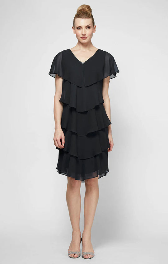 S.L. Fashions 1175251 - Tiered Bodice V-Neck Cocktail Dress