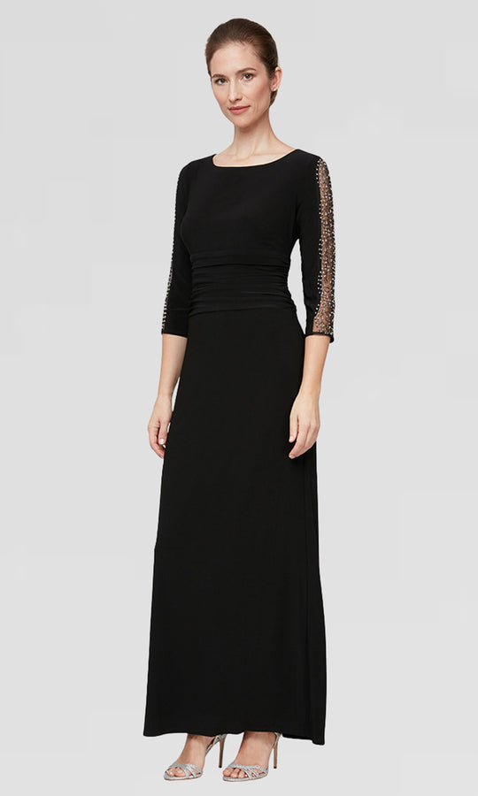 S.L. Fashions 9135172 - Long Matte Jersey Gown with Embellished Sleeves
