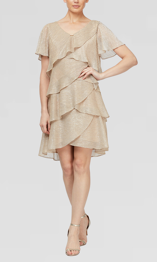 S.L. Fashions 9155124 - Shimmer Chiffon Tiered Short Dress
