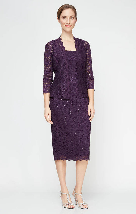 S.L. Fashions 9213104 - Sleeveless Sequin Lace Knee-Length Dress