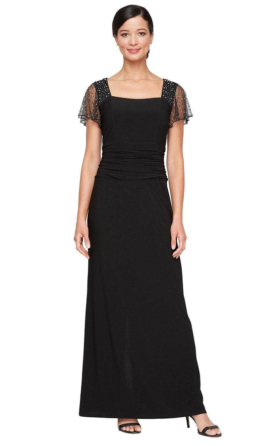 S.L. Fashions 9235254 - Matte Jersey Dress with Beaded Flutter Sleeves