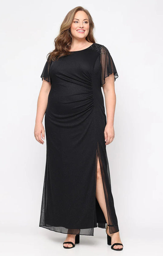 S.L. Fashions 9433233 - Flutter Sleeves Glitter Evening Dress