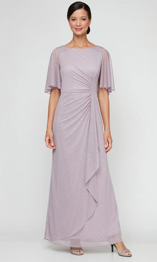 S.L. Fashions Dresses (SLNY) 9233257 - Ruched Flutter Sleeve Long Gown