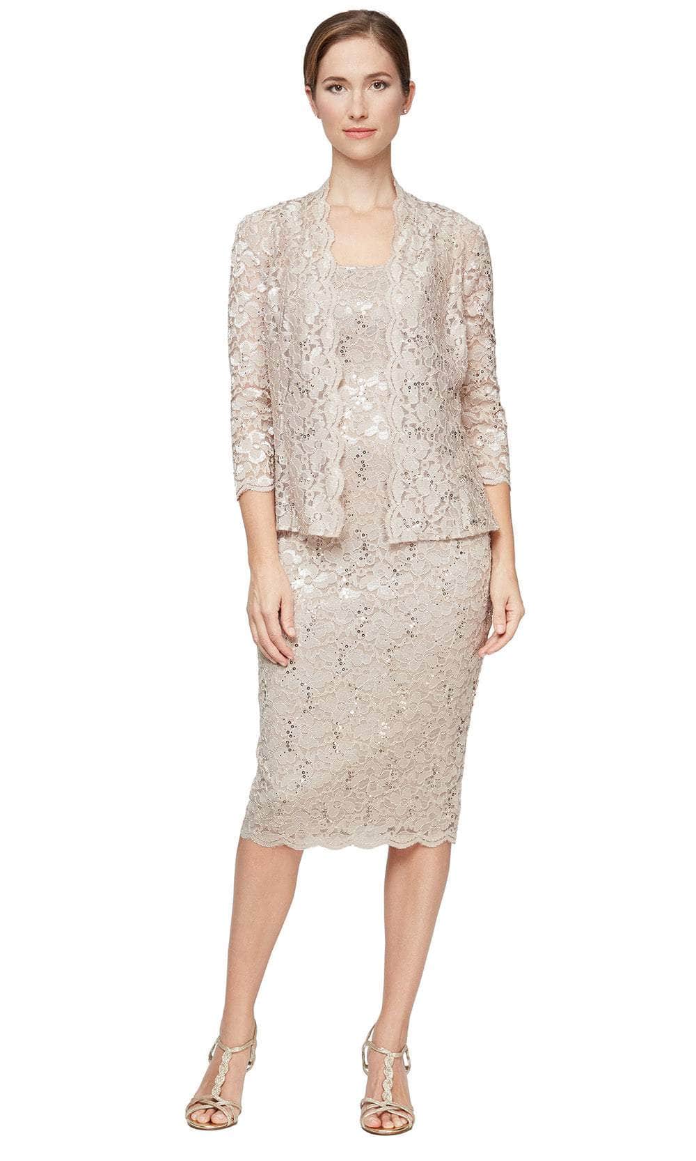 S.L. Fashions Dresses (S.L.NY) 9113104 - Tea Length 2Pc Set: 97% Polyester 3% Spandex,Lining: 100% Polyester Sheath Dress - Sequined Lace, S.L.eeveless, Scalloped Hem, Two-Piece Set With Matching Jacket Couture Candy S.L. Fashions Dresses (S.L.NY) 9113104 - Tea Length 2Pc Set: 97% Polyester 3% Spandex,Lining: 100% Polyester Sheath Dress - Sequined Lace, S.L.eeveless, Scalloped Hem, Two-Piece Set With Matching Jacket Couture Candy