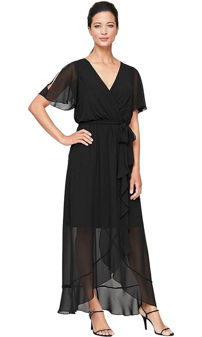 SLNY 9170657 - Surplice Chiffon Ruffle Dress Mother of the Bride Dresses 2 / Black