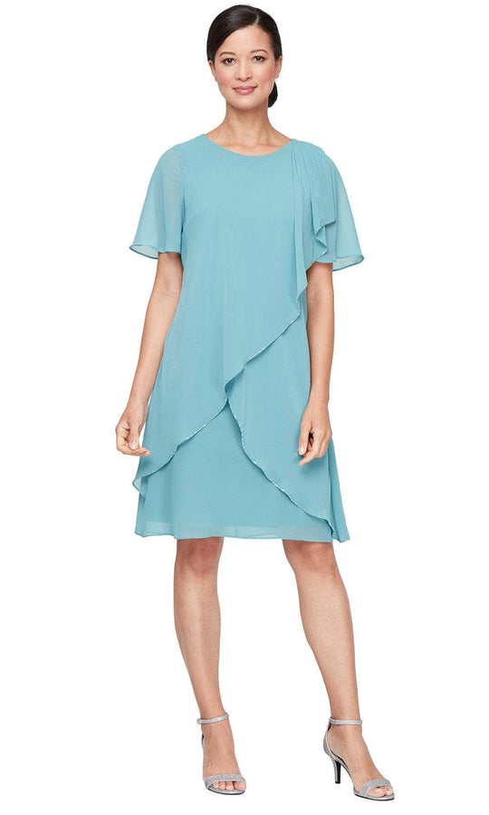 S.L. Fashions Dresses 9170737 - Asymmetrical Overlay Chiffon Sheath Dress Wedding Guest