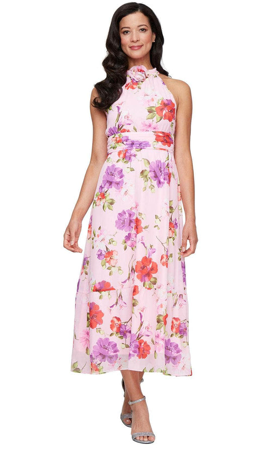 S.L. Fashions Dresses 9172115 - Floral High Halter Neck Chiffon Dress Wedding Guest