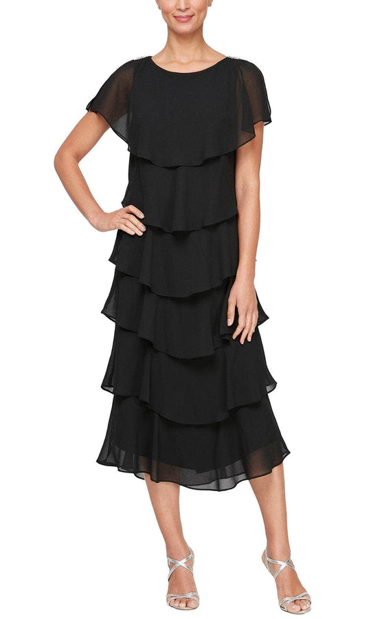 S.L. Fashions 9178111 - Scoop Neck Tiered Ornate Evening Dress