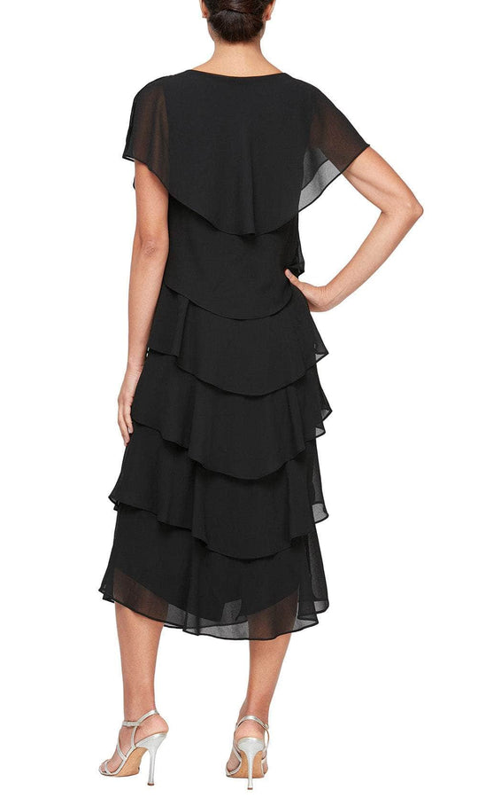 S.L. Fashions 9178111 - Scoop Neck Tiered Ornate Evening Dress