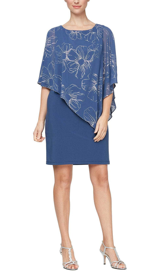 S.L. Fashions 9179146 - Floral Chiffon Capelet Dress