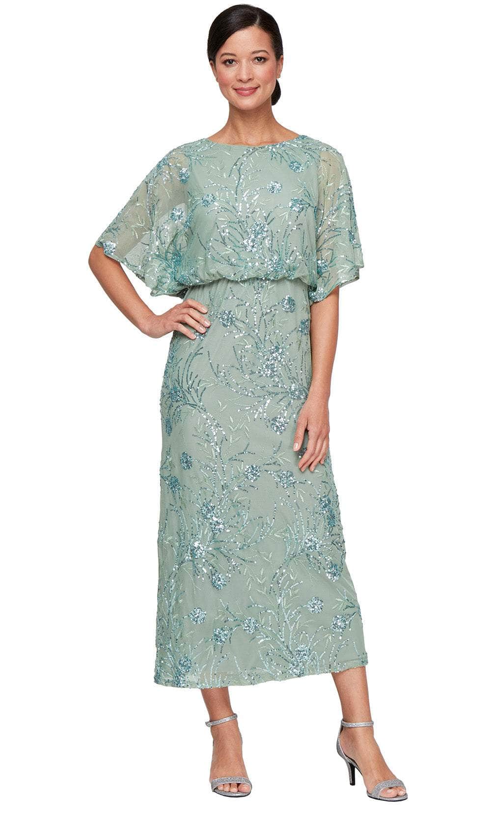 Sl Fashions Women's Sequined Blouson Midi Dress - Blue - Size 6 Sl Fashions Women's Sequined Blouson Midi Dress - Blue - Size 6