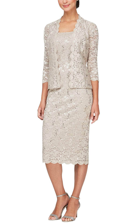 S.L. Fashions 9213104 - Sleeveless Sequin Lace Knee-Length Dress