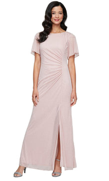 S.L. Fashions 9233233 - Glitter Mesh Sheath Gown with Beaded Shoulders - 12P / Black