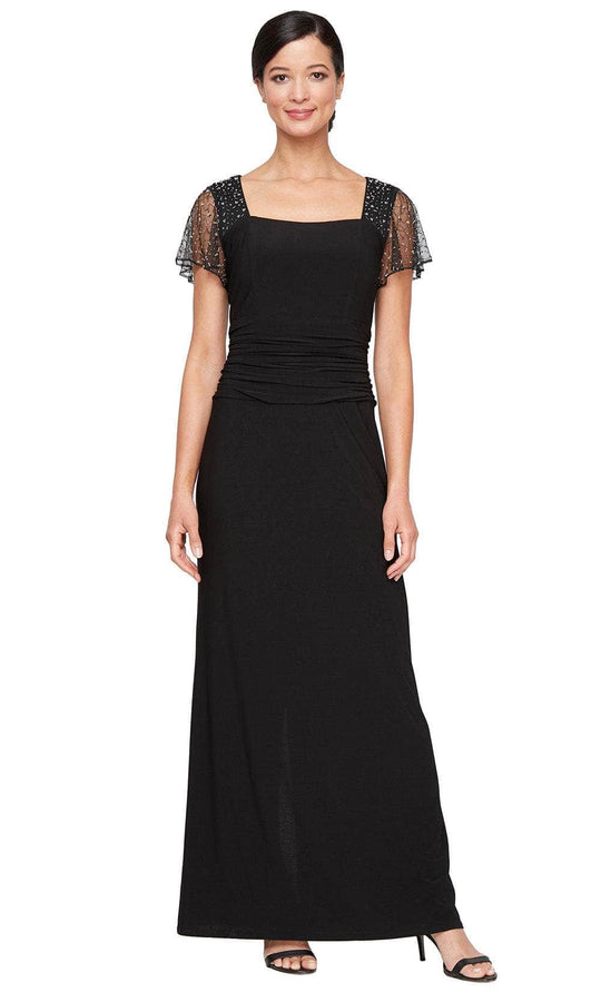 S.L. Fashions 9235254 - Matte Jersey Dress with Beaded Flutter Sleeves