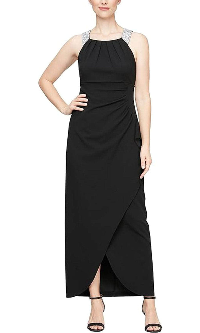 SLNY 9237241 - Crystal Studded Strap Long Dress Evening Dresses 4P / Black