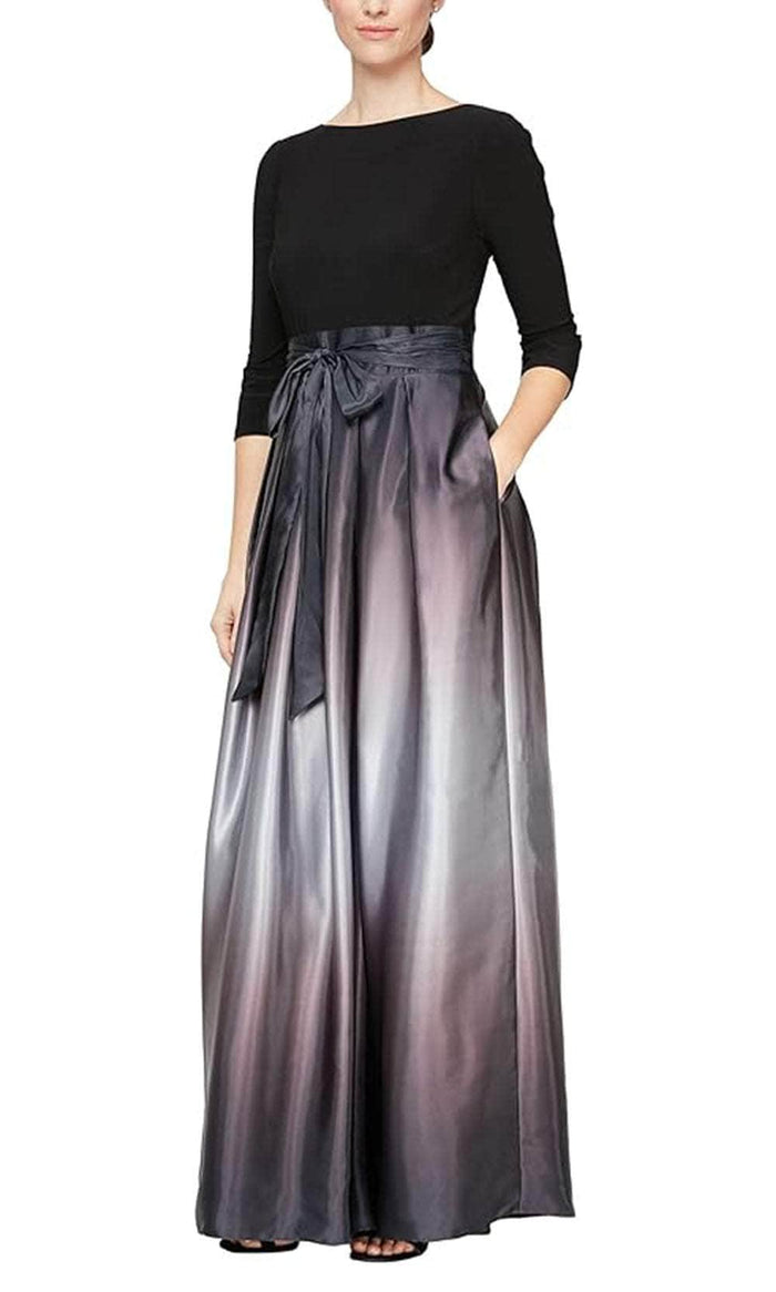 SLNY 9251111 - Ombre Charmeuse A-Line Dress Mother of the Bride Dresses 4P / Blk Sil