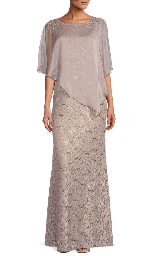 S.L. Fashions 9413121 - Sequin Floral Lace Evening Dress