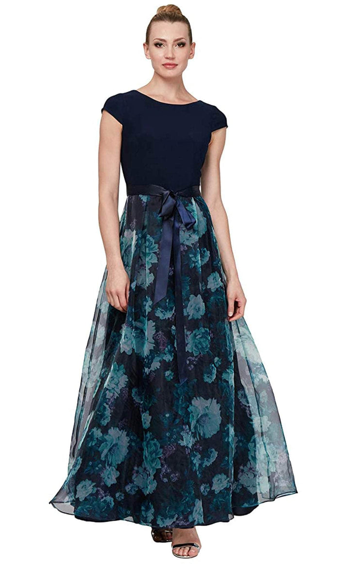 SLNY 9441141 - Jewel Floral A-Line Evening Dress Evening Dresses 14W / Navy Multi