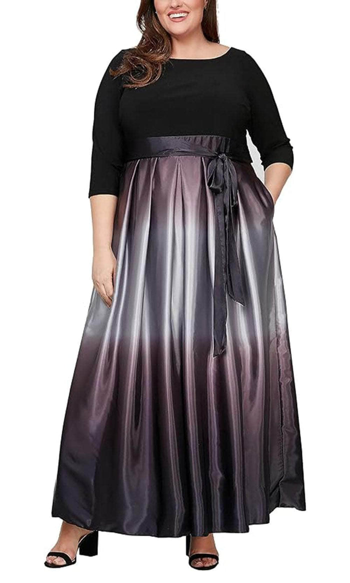 SLNY 9451111 - Ombre Quarter Sleeve A-Line Dress Evening Dresses 14W / Blk Sil