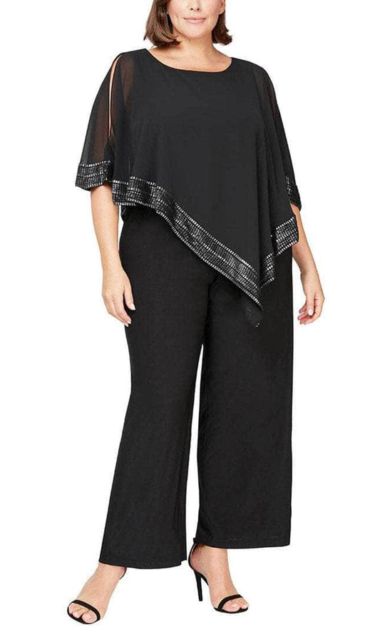 S.L. Fashions 9477331 - Metallic Trim Cape Jumpsuit