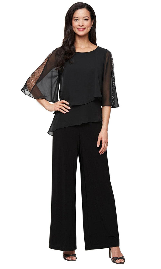 S.L. Fashions 9477537 - Chiffon Overlay Wide-Leg Jumpsuit