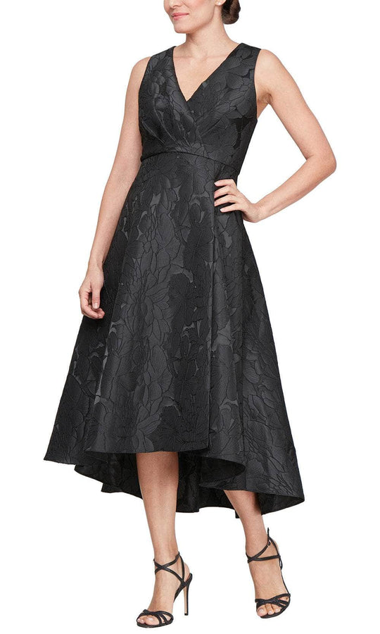 S.L. Fashions 9481160 - Surplice V-Neck Tea Length Evening Dress