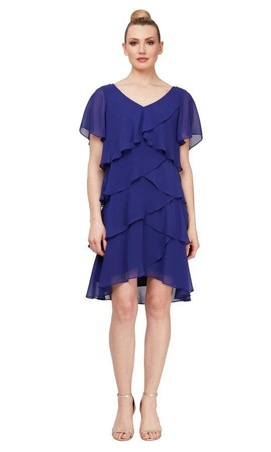 S.L. Fashions - Short Sleeves Chiffon Tiered Dress 9170650