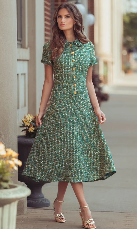 Mac Duggal 21420 - Gold Button A-line Midi Dress