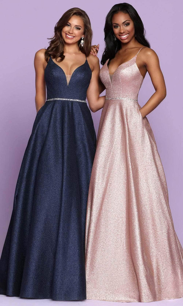 Sparkle 72030 - Glittered Plunging V-Neck Prom Gown Special Occasion Dress