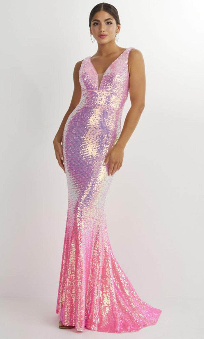 Studio 17 Prom 12885 - V-Neck Ombre Sequin Prom Gown Prom Dresses 0 / Hot Pink Ombre