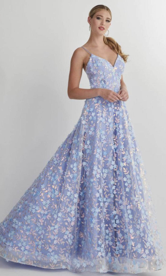 Studio 17 Prom 12898 - Floral Sleeveless Prom Gown Prom Dresses 0 / Sky Multi