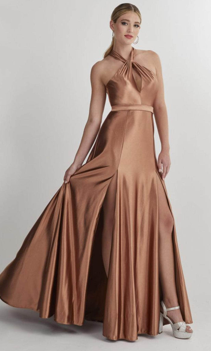 Studio 17 Prom 12902 - Halter A-line Prom Gown Prom Dresses 0 / Bronze